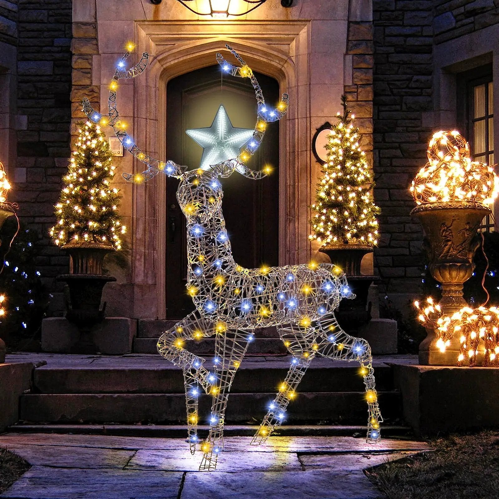 4.6 Feet Pre-Lit Christmas Reindeer with 170 Cold and Warm LED Lights by DirectDeals