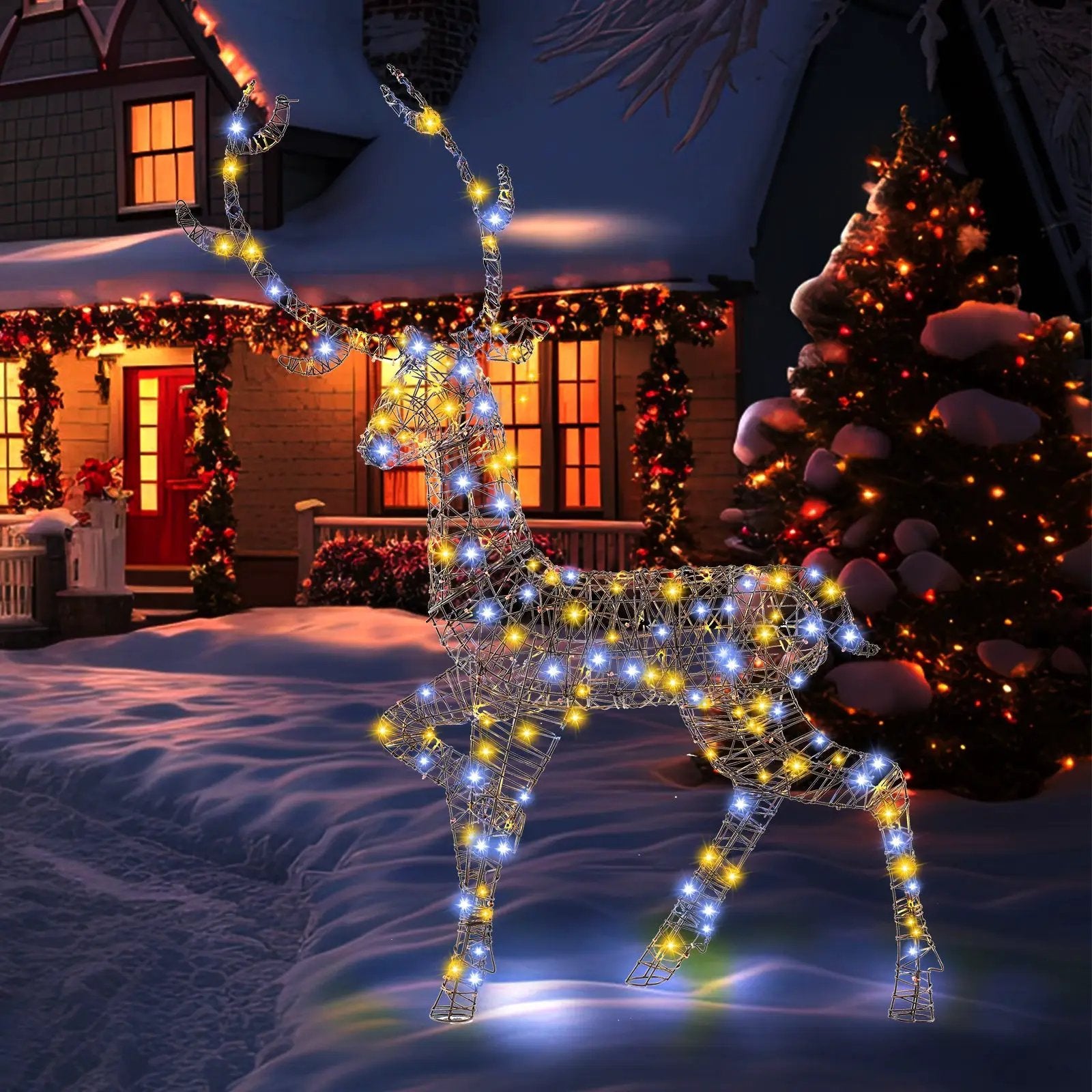 4.6 Feet Pre-Lit Christmas Reindeer with 170 Cold and Warm LED Lights by DirectDeals
