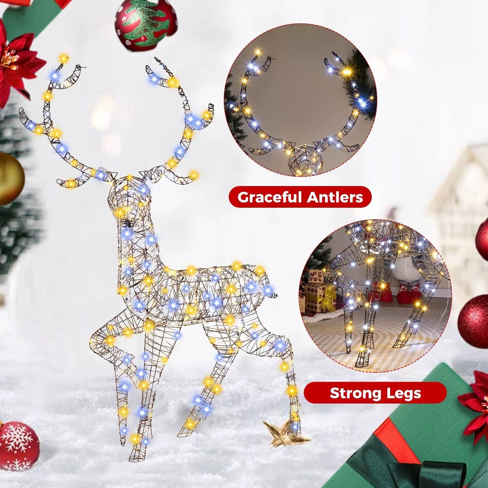 4.6 Feet Pre-Lit Christmas Reindeer with 170 Cold and Warm LED Lights by DirectDeals