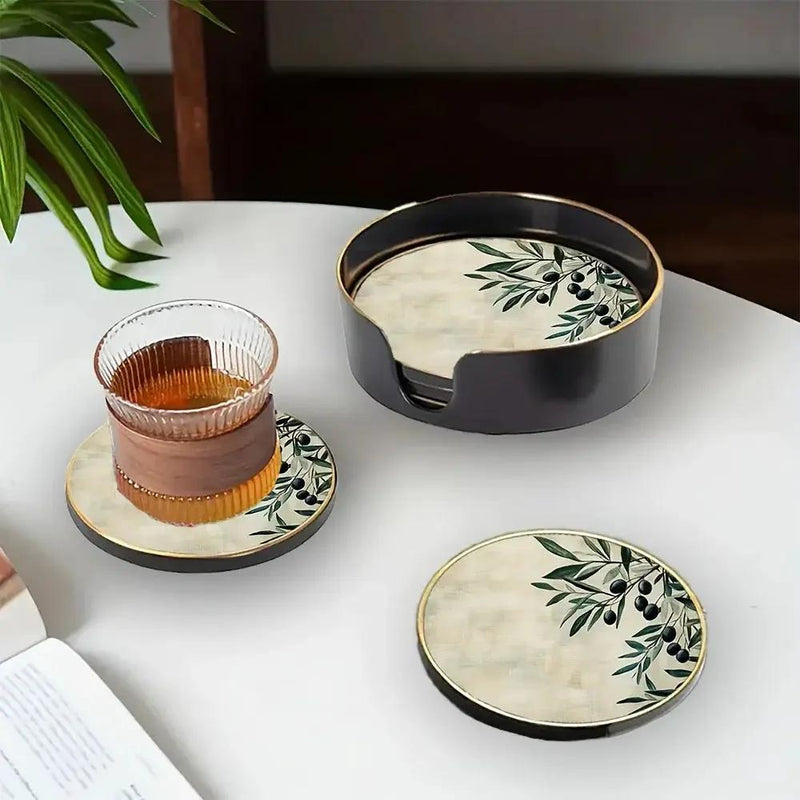 4pcs Elegant Glass Coasters with Olive Design - Heat-Resistant, Waterproof, Ideal for Home, Office, Cafe, Bar Decor - Perfect Holiday Gift for Christmas, Halloween, Thanksgiving, St. Patrick'S Day, Office Decor|Elegant Tablew by House Of Avana