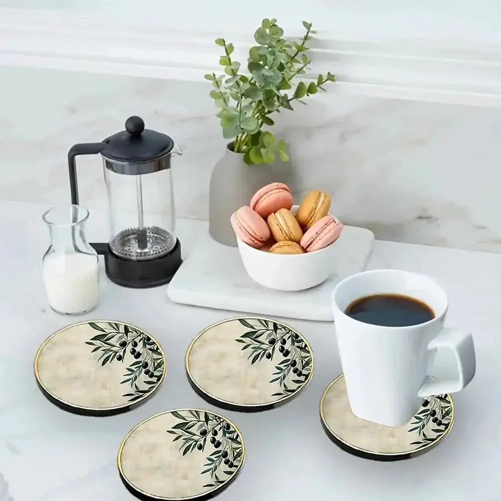 4pcs Elegant Glass Coasters with Olive Design - Heat-Resistant, Waterproof, Ideal for Home, Office, Cafe, Bar Decor - Perfect Holiday Gift for Christmas, Halloween, Thanksgiving, St. Patrick'S Day, Office Decor|Elegant Tablew by House Of Avana