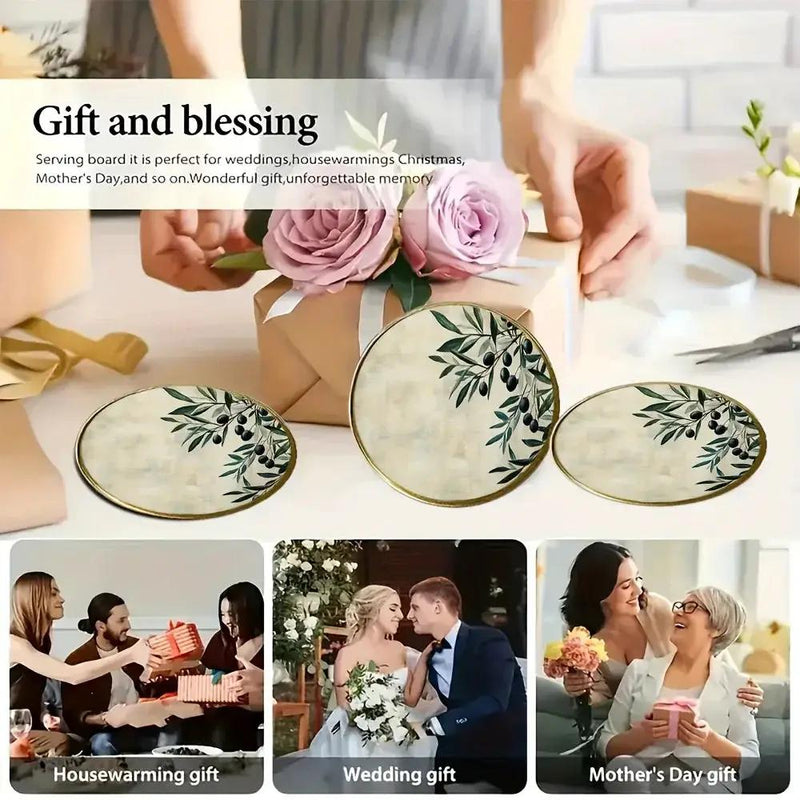 4pcs Elegant Glass Coasters with Olive Design - Heat-Resistant, Waterproof, Ideal for Home, Office, Cafe, Bar Decor - Perfect Holiday Gift for Christmas, Halloween, Thanksgiving, St. Patrick'S Day, Office Decor|Elegant Tablew by House Of Avana