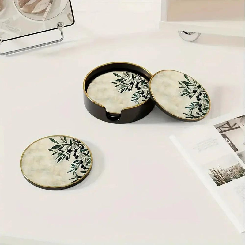 4pcs Elegant Glass Coasters with Olive Design - Heat-Resistant, Waterproof, Ideal for Home, Office, Cafe, Bar Decor - Perfect Holiday Gift for Christmas, Halloween, Thanksgiving, St. Patrick'S Day, Office Decor|Elegant Tablew by House Of Avana