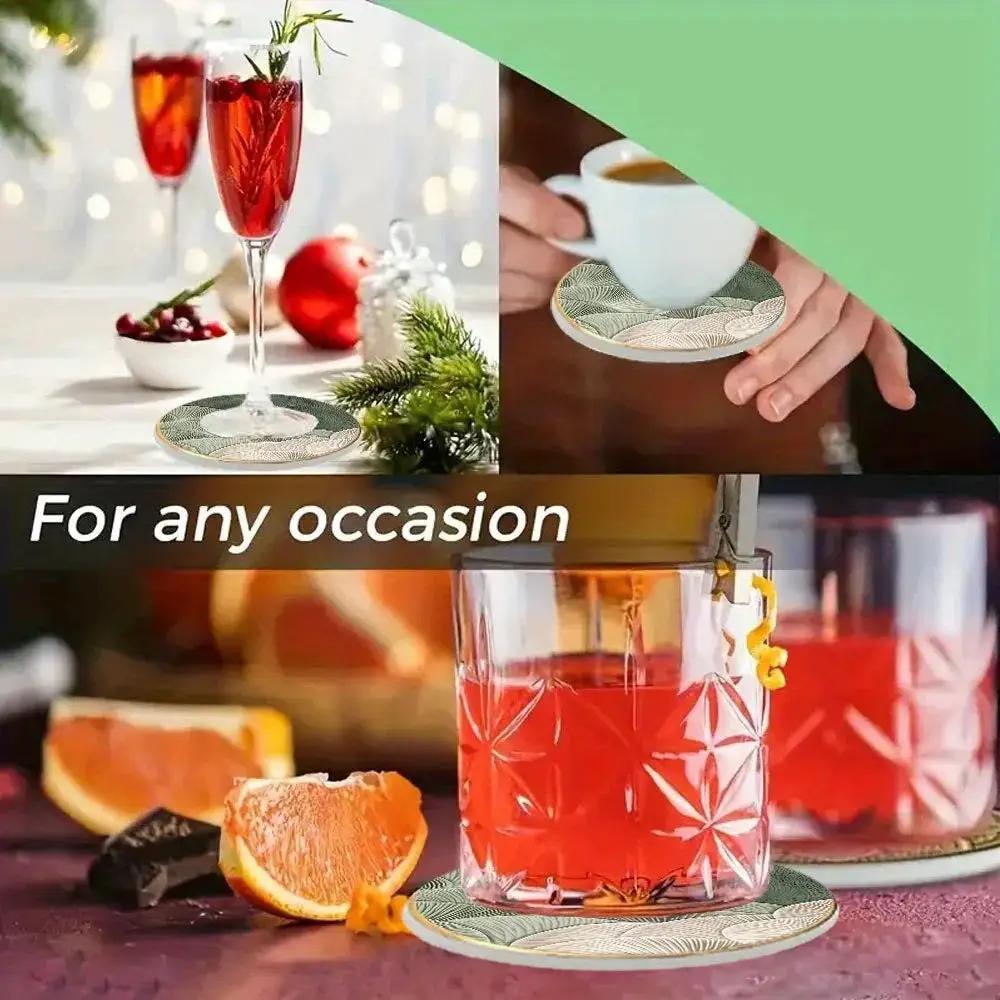 4pcs Green and White Layered Glass Coasters - Anti-Slip, Heat-Resistant, Waterproof Table Protectors for Home, Office, Cafe, Bar, Restaurant - Perfect for Afternoon Tea, Parties, Birthdays, Weddings, Party Tableware | Decorat by House Of Avana