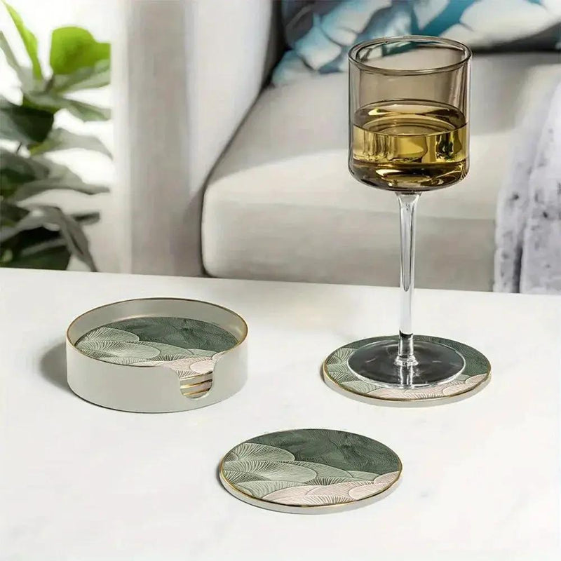 4pcs Green and White Layered Glass Coasters - Anti-Slip, Heat-Resistant, Waterproof Table Protectors for Home, Office, Cafe, Bar, Restaurant - Perfect for Afternoon Tea, Parties, Birthdays, Weddings, Party Tableware | Decorat by House Of Avana