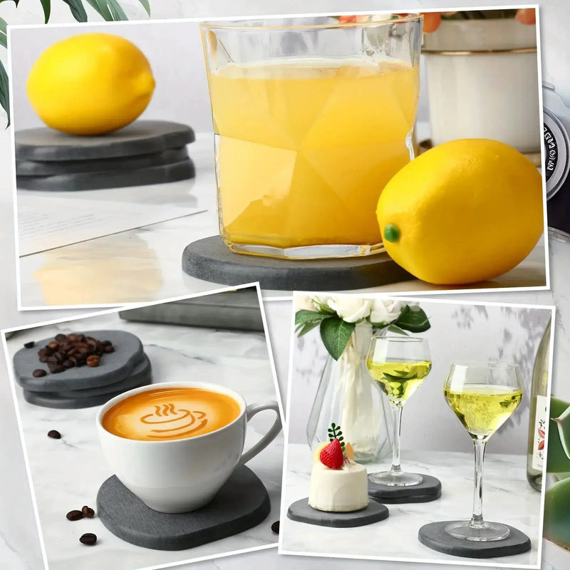 4pcs Waterproof Quick-Dry Coaster Set, Coffee Bar Desk Decor Essential, Stone Design Repels Stains, Fashion Life Gift Choice by House Of Avana