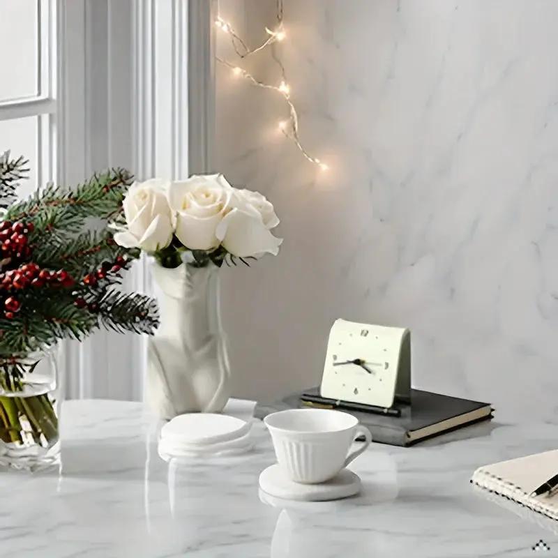 4pcs Waterproof Quick-Dry Coaster Set, Coffee Bar Desk Decor Essential, Stone Design Repels Stains, Fashion Life Gift Choice by House Of Avana