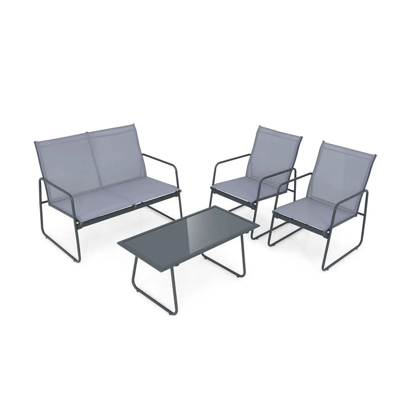 4 Pieces of Metal Patio Furniture Chat Set with Tempered Glass Coffee Table by DirectDeals