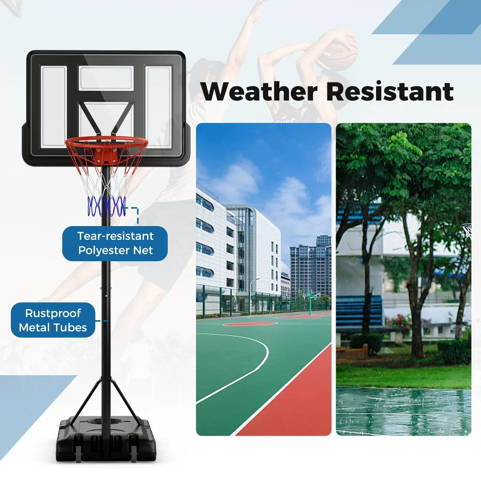 4.4-10 Feet Portable Basketball Hoop Adjustable with 2 Wheels and Fillable Base-Black by DirectDeals