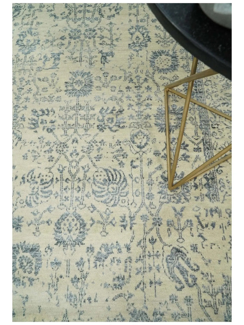 4x6 Fine Hand Knotted Beige and Gray Traditional Vintage Persian Style Antique Wool and Silk Rug | AGR14 by The Rug Decor