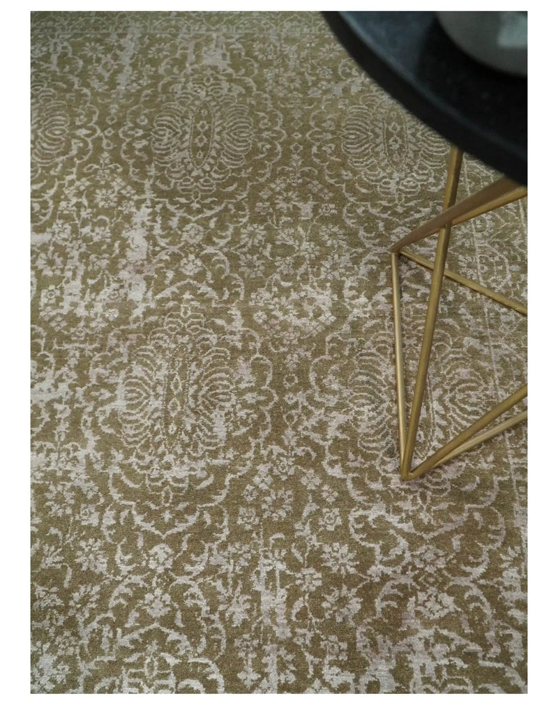 4x6 Fine Hand Knotted Olive and Silver Traditional Vintage Persian Style Antique Wool and SIlk Rug | AGR16 by The Rug Decor