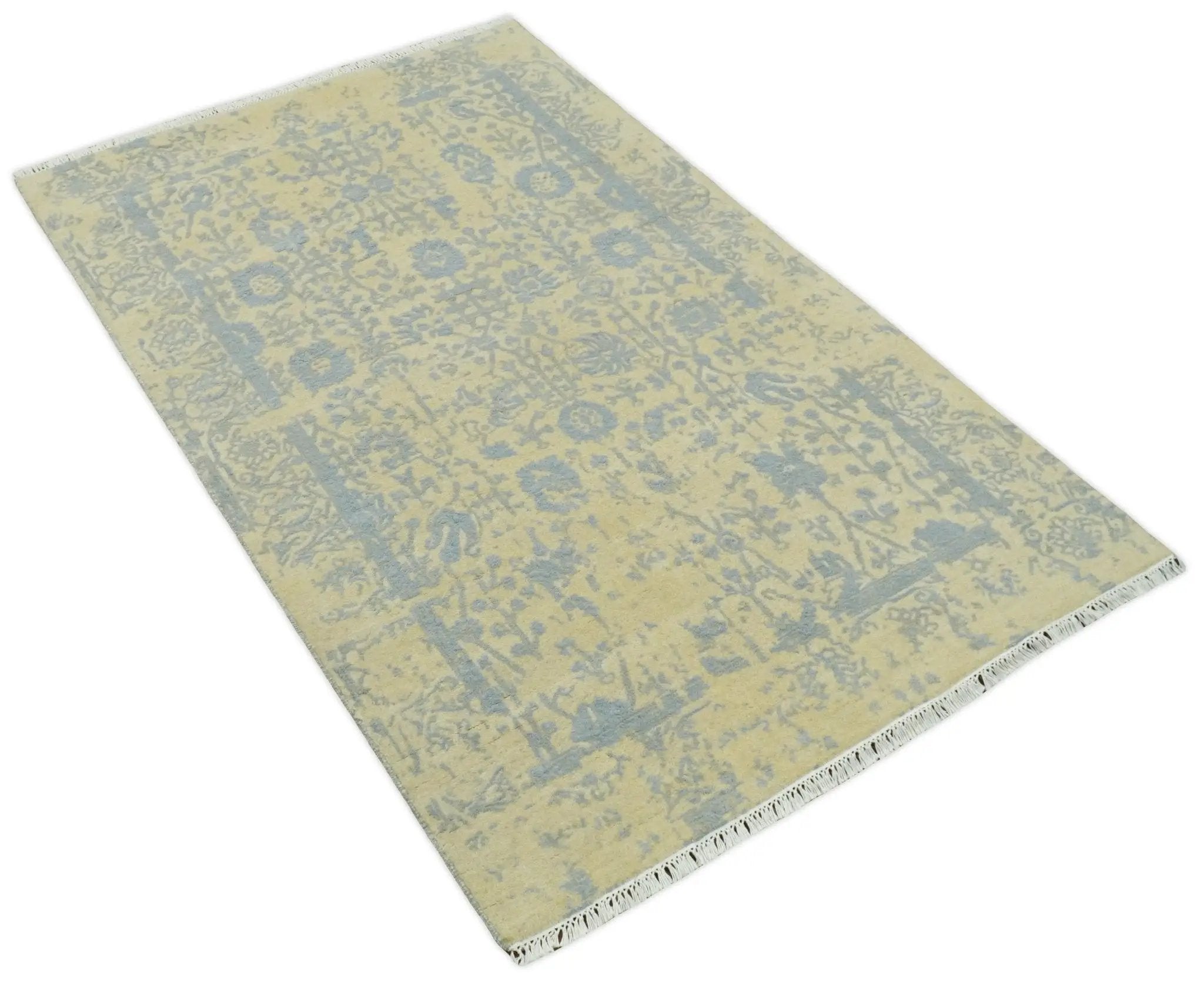 4x6 Fine Hand Knotted Gold and Silver Traditional Persian Style Antique Wool and Silk Rug by The Rug Decor