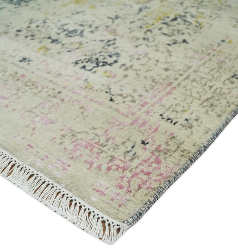 4x6 Fine Hand Knotted Gold, Gray and Ivory Modern Abstract Wool and SIlk Area Rug | AGR17 by The Rug Decor