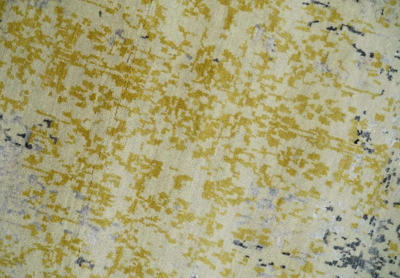 4x6 Fine Hand Knotted Gold, Gray and Ivory Modern Abstract Wool and SIlk Area Rug | AGR17 by The Rug Decor