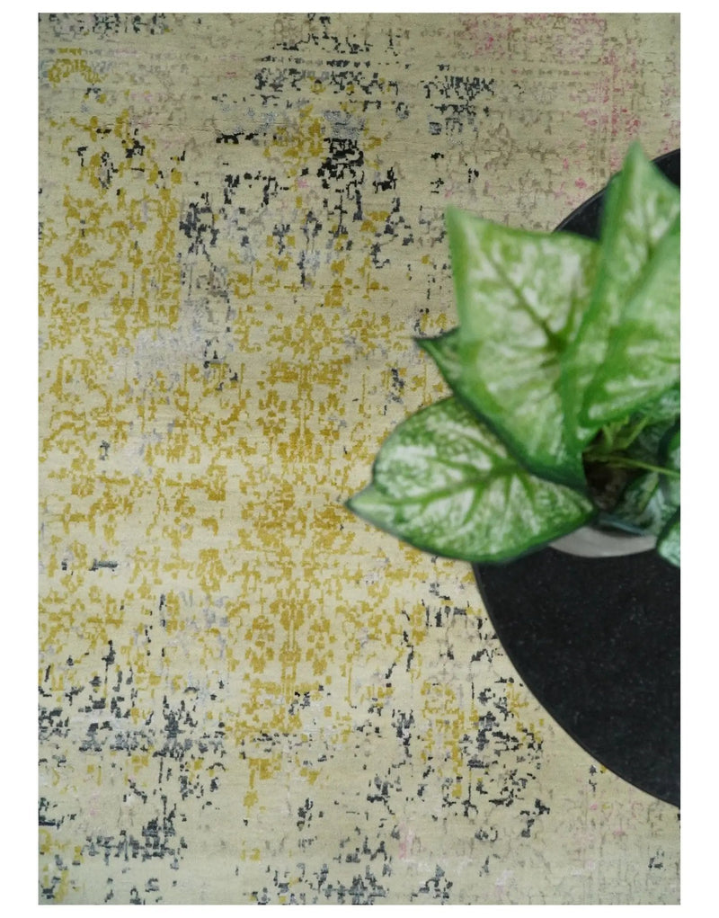 4x6 Fine Hand Knotted Gold, Gray and Ivory Modern Abstract Wool and SIlk Area Rug | AGR17 by The Rug Decor