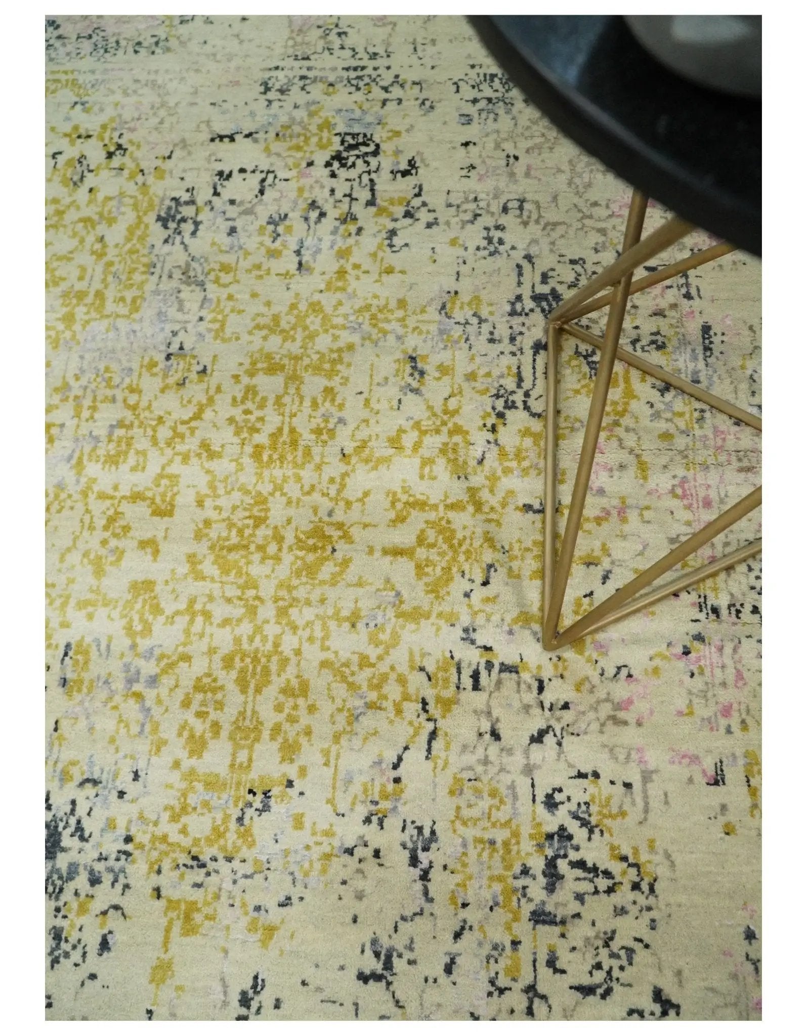 4x6 Fine Hand Knotted Gold, Gray and Ivory Modern Abstract Wool and SIlk Area Rug | AGR17 by The Rug Decor
