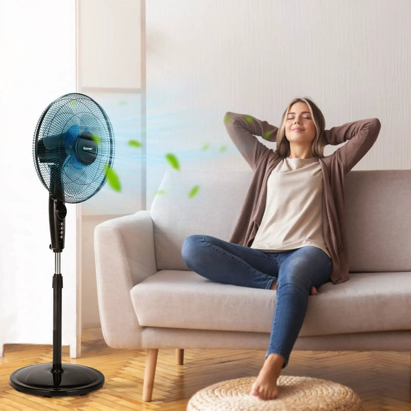 16 Inches Adjustable Height Fan with Quiet Oscillating Stand for Home and Office by DirectDeals