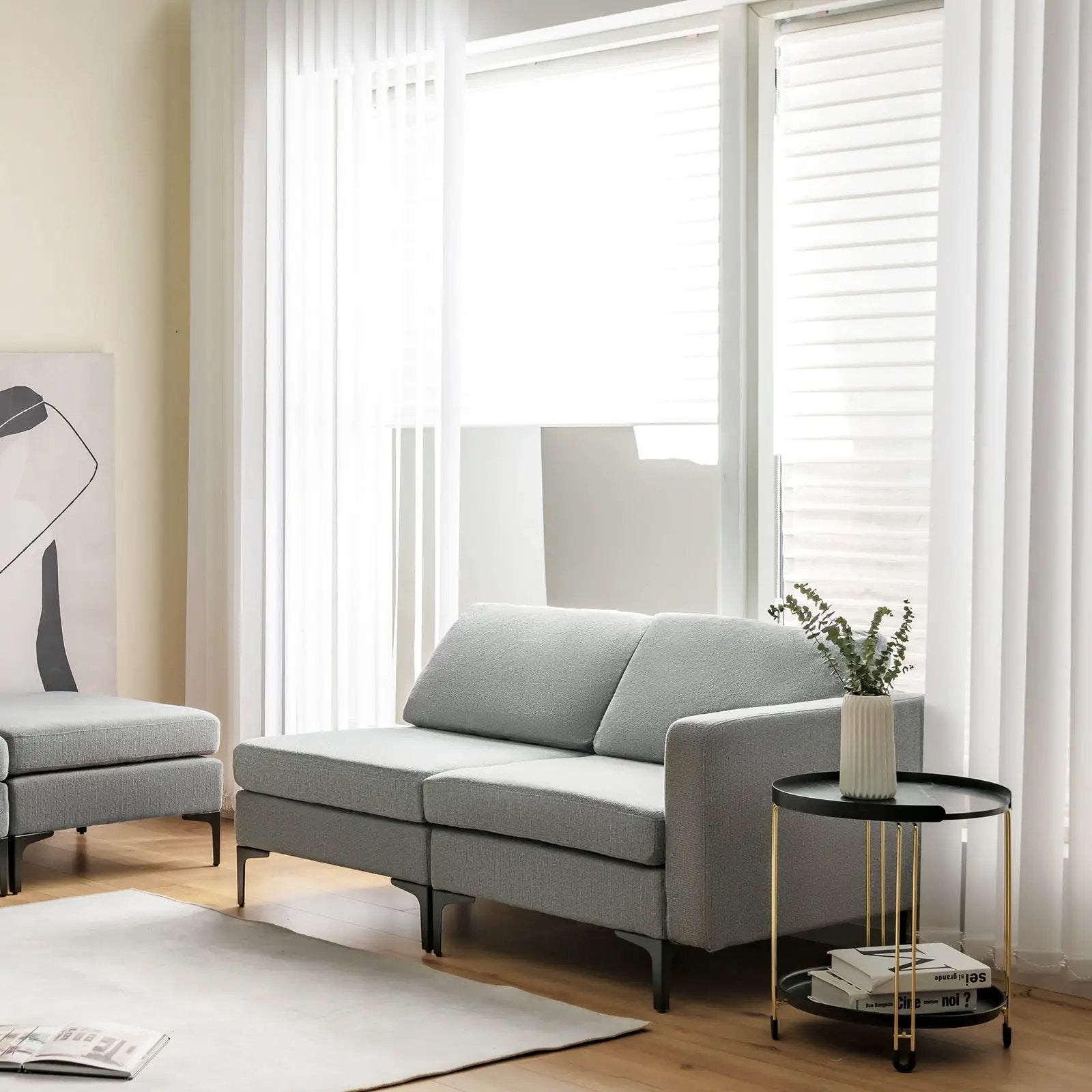 Modular L-shaped Sectional Sofa with Reversible Ottoman and 2 USB Ports by DirectDeals