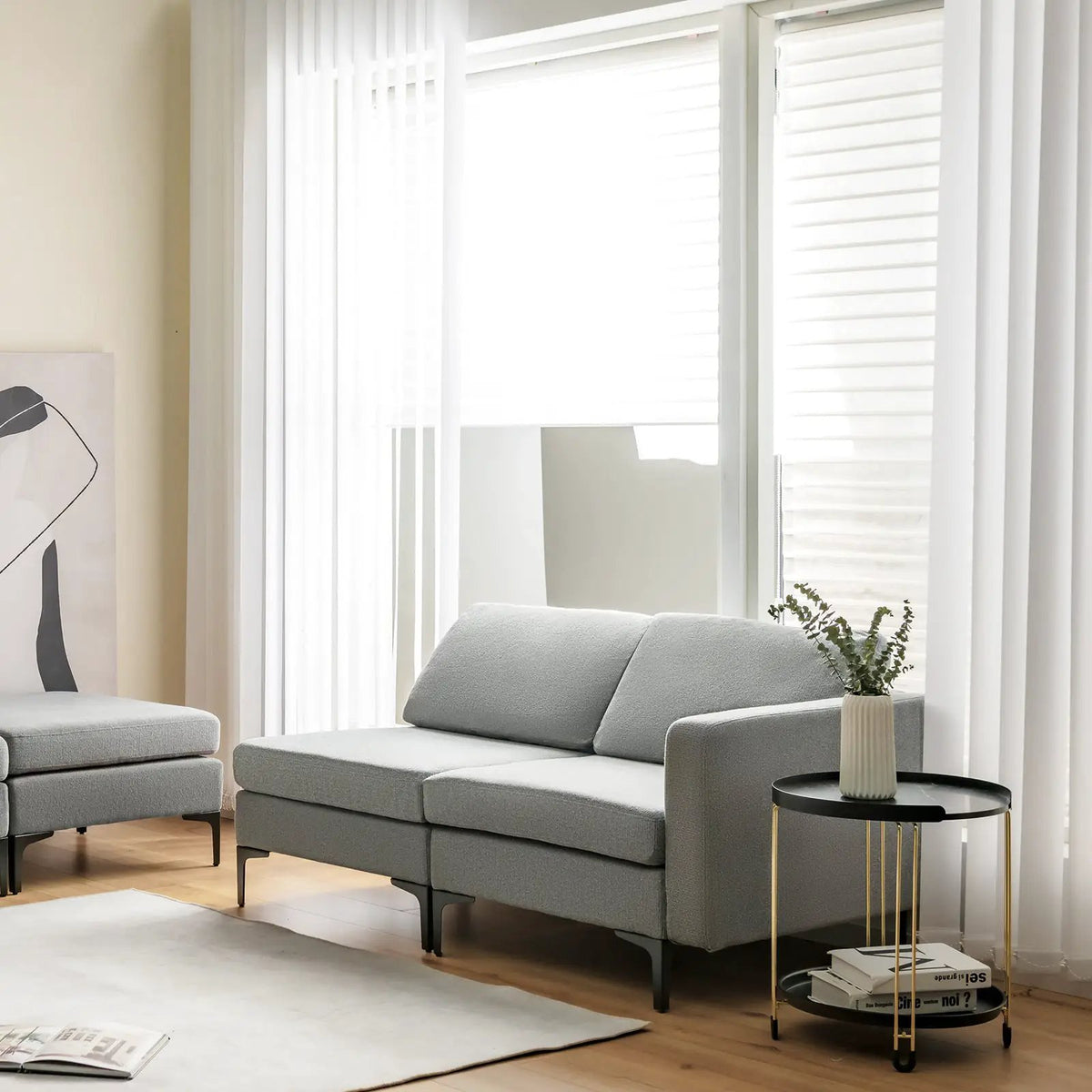 3-Seat Sectional Sofa Couch with Armrest Magazine Pocket and Metal Leg, photo 38 of 40