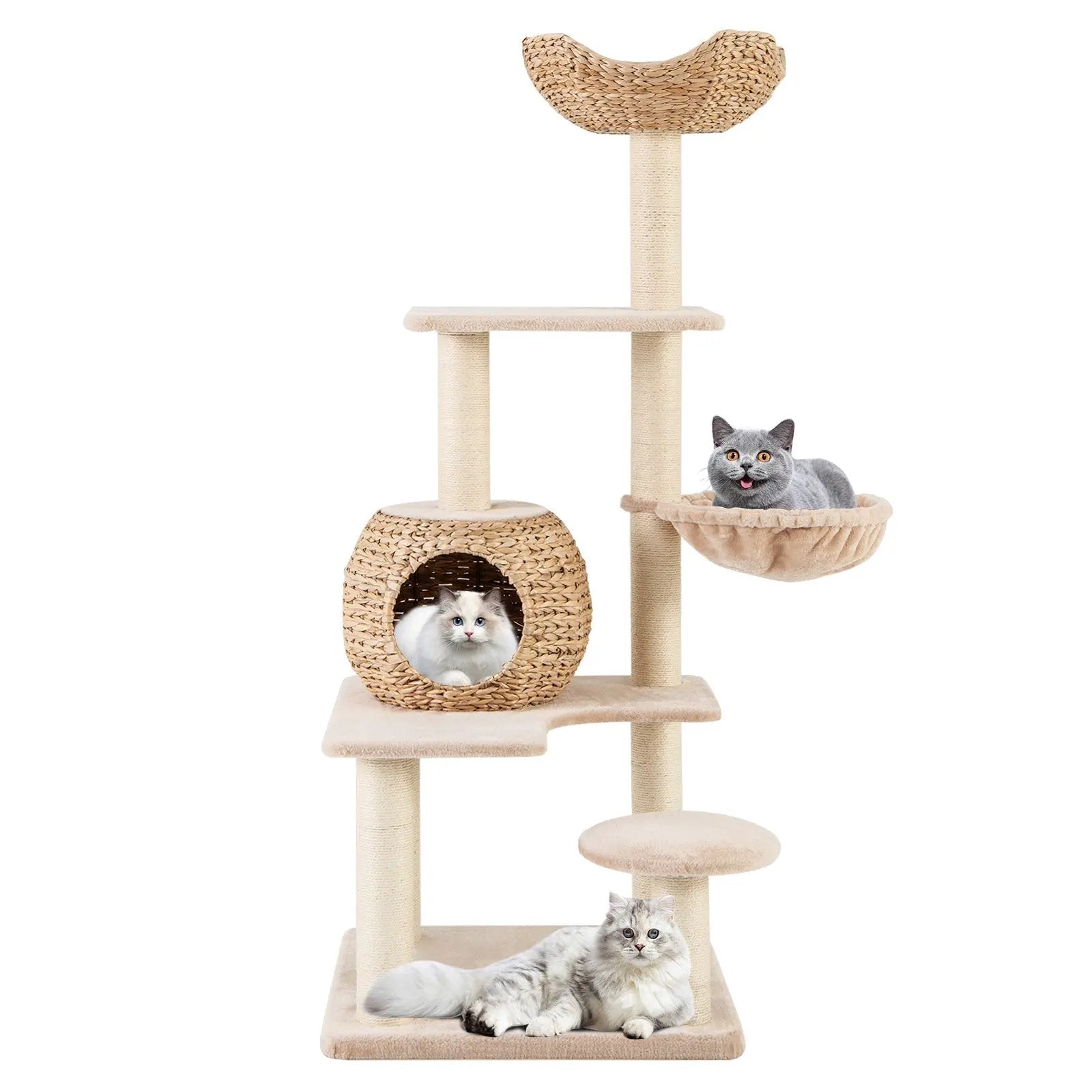 5-Layer Climbing Cat Tree with Sisal Scratching Posts and Washable Cushions-Beige by DirectDeals