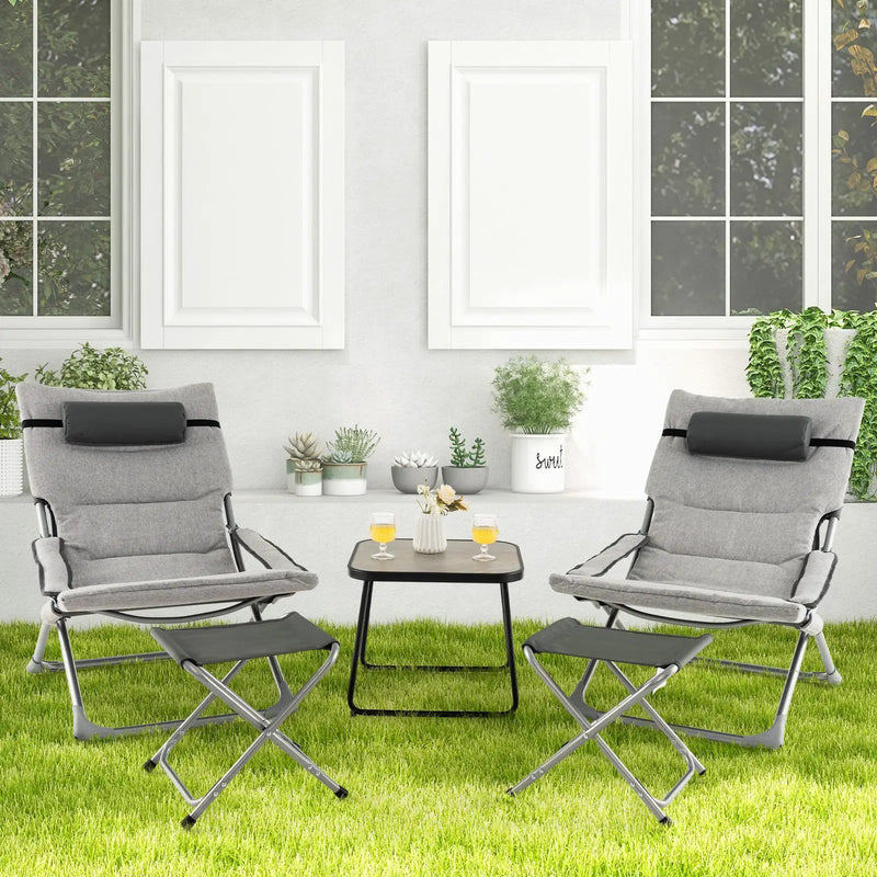 5-Piece Patio Sling Chair Set Folding Lounge Chairs with Footrests and Coffee Table-Gray by DirectDeals