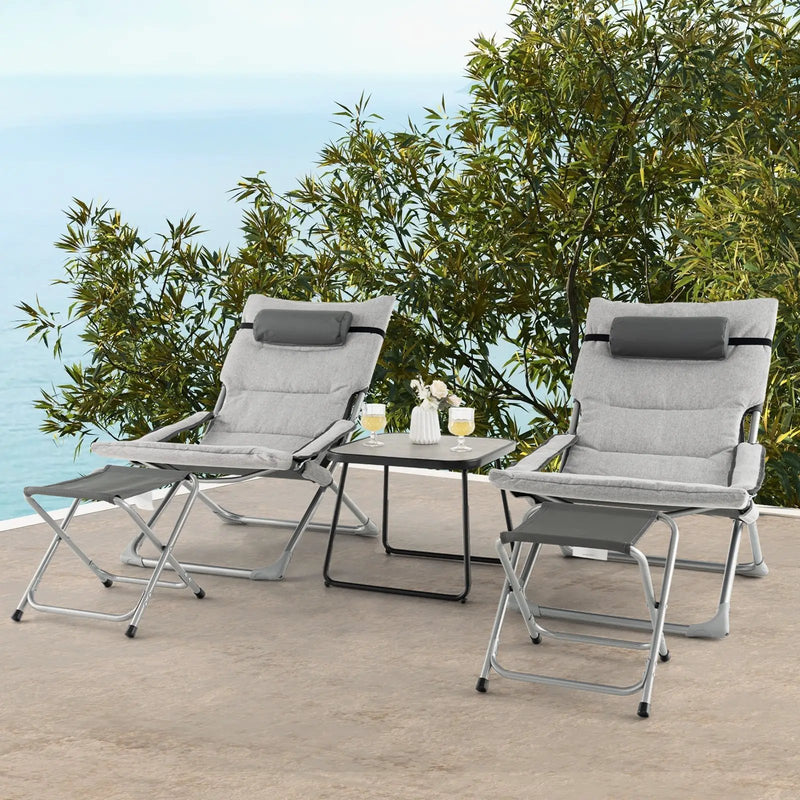 5-Piece Patio Sling Chair Set Folding Lounge Chairs with Footrests and Coffee Table-Gray by DirectDeals