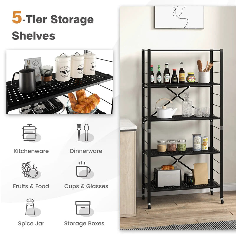 5-Tier Adjustable Shelves with Wheels for Garage Kitchen Balcony by DirectDeals