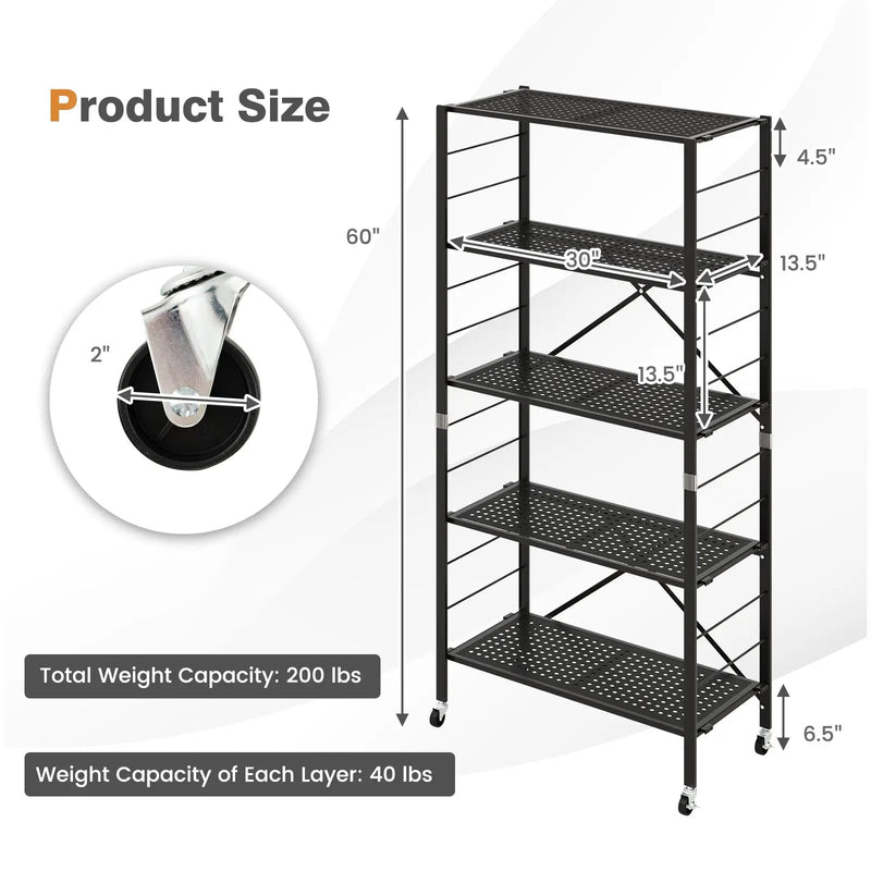 5-Tier Adjustable Shelves with Wheels for Garage Kitchen Balcony by DirectDeals