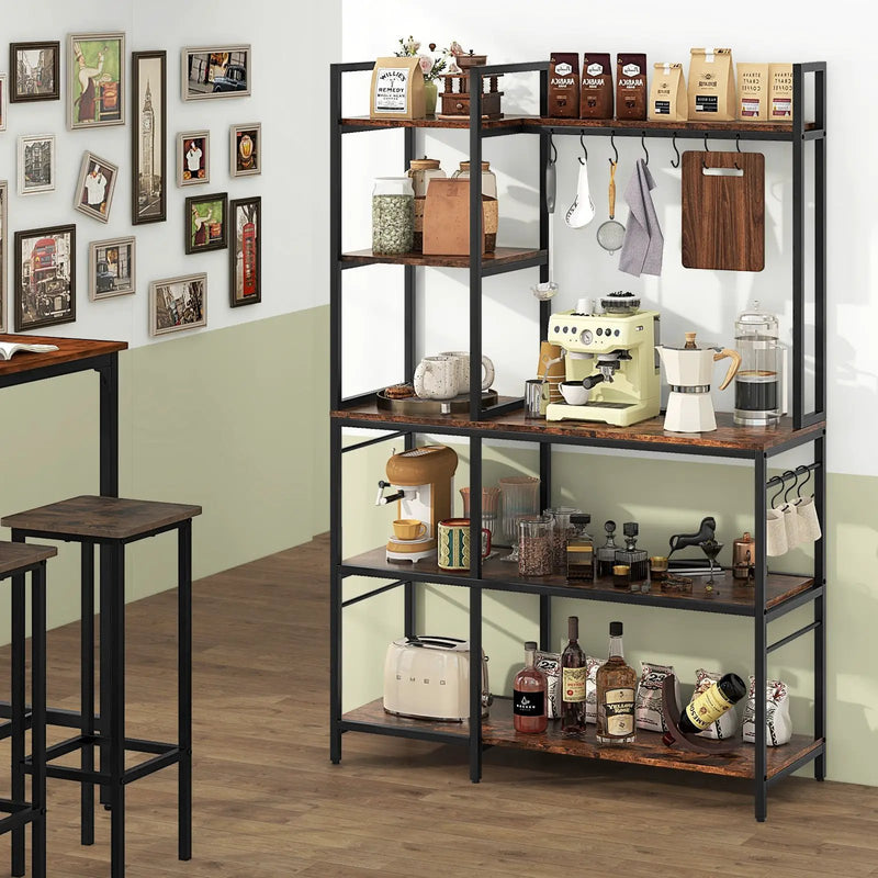 5-Tier Bakers Rack with Power Outlets and 10 S-Shaped Hooks by DirectDeals
