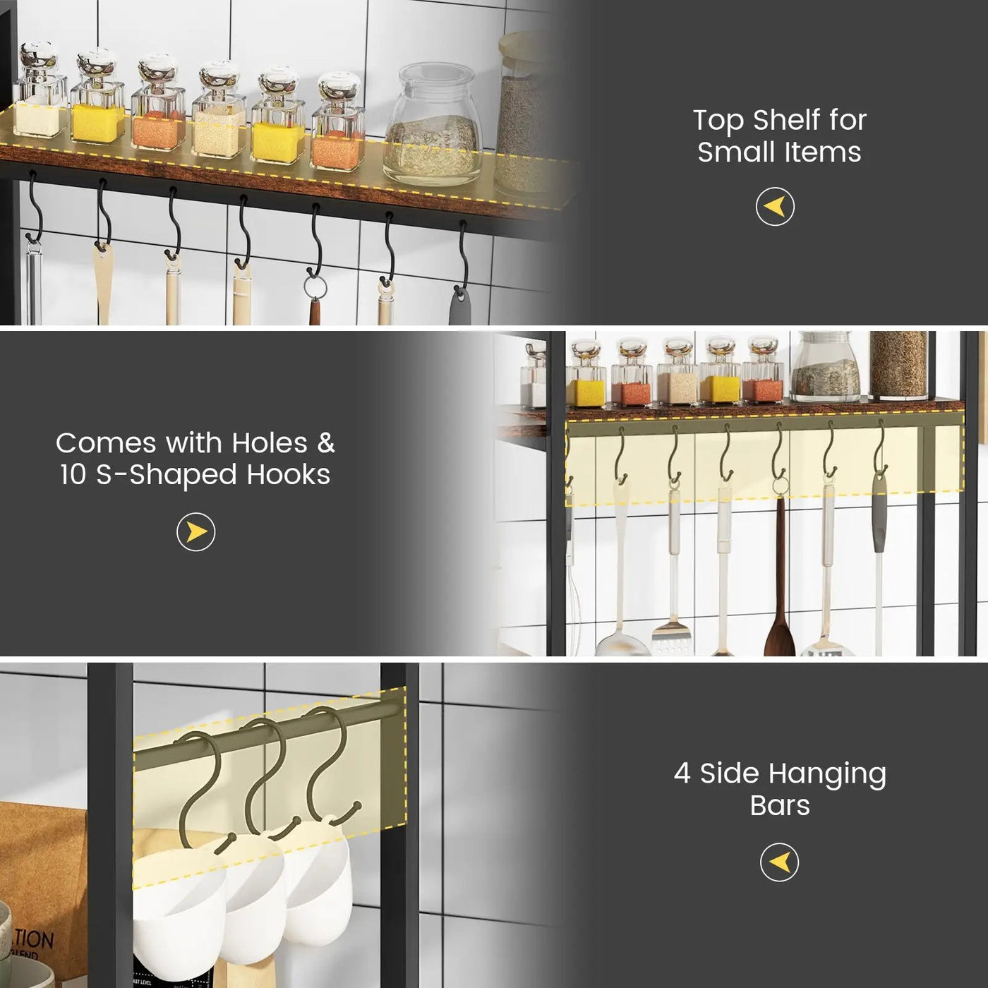 5-Tier Bakers Rack with Power Outlets and 10 S-Shaped Hooks by DirectDeals