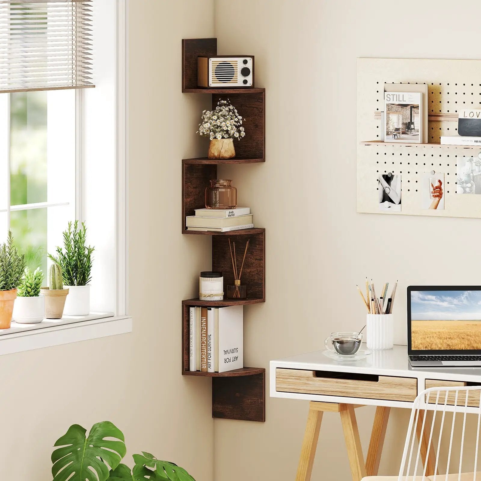 5-Tier Corner Shelf Floating Bookshelf Wall Mounted Storage Organizer by DirectDeals