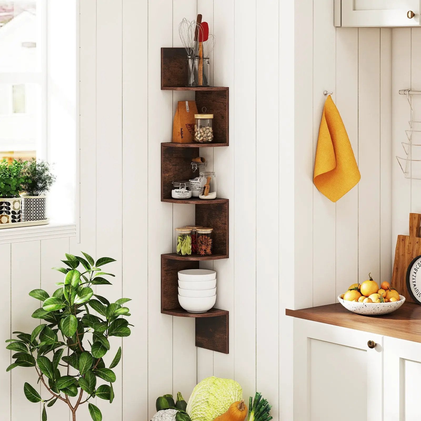 5-Tier Corner Shelf Floating Bookshelf Wall Mounted Storage Organizer by DirectDeals