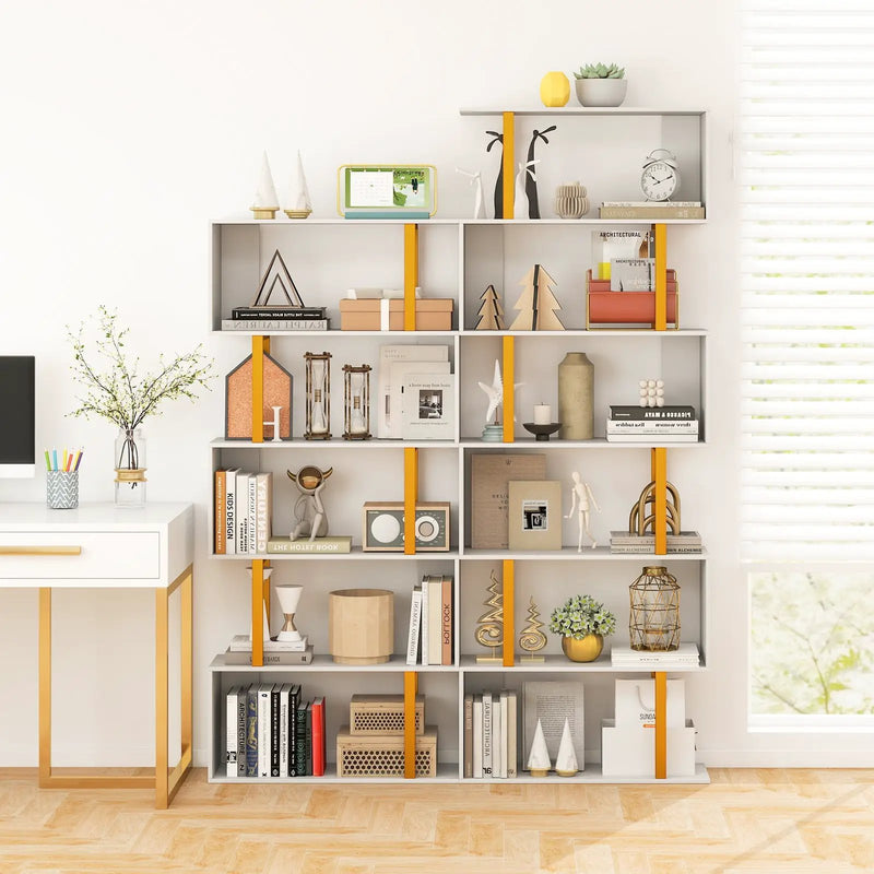 5-Tier/6-Tier Geometric Bookcase with Metal Frame and Anti-tipping Kits by DirectDeals