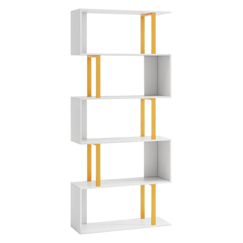 5-Tier/6-Tier Geometric Bookcase with Metal Frame and Anti-tipping Kits by DirectDeals