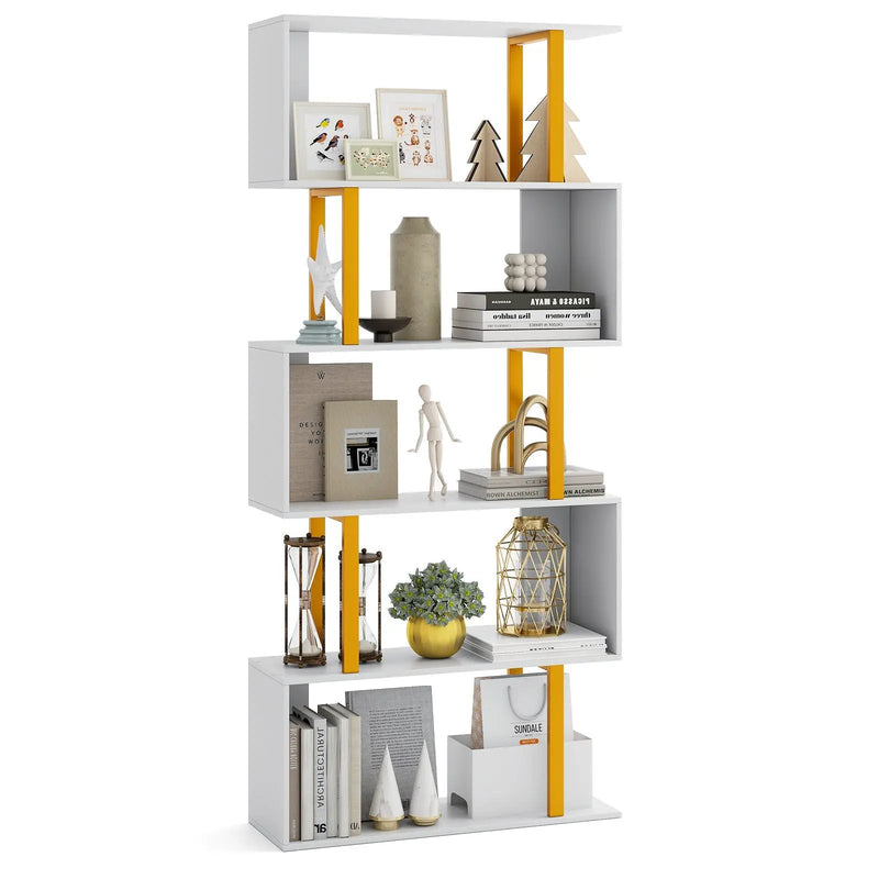 5-Tier/6-Tier Geometric Bookcase with Metal Frame and Anti-tipping Kits by DirectDeals