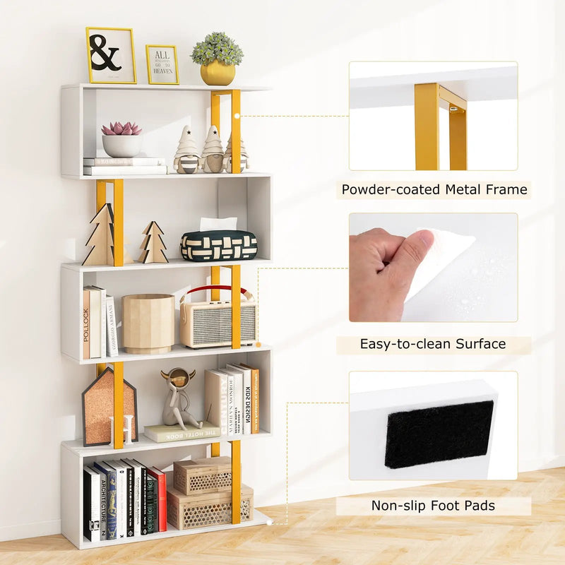 5-Tier/6-Tier Geometric Bookcase with Metal Frame and Anti-tipping Kits by DirectDeals
