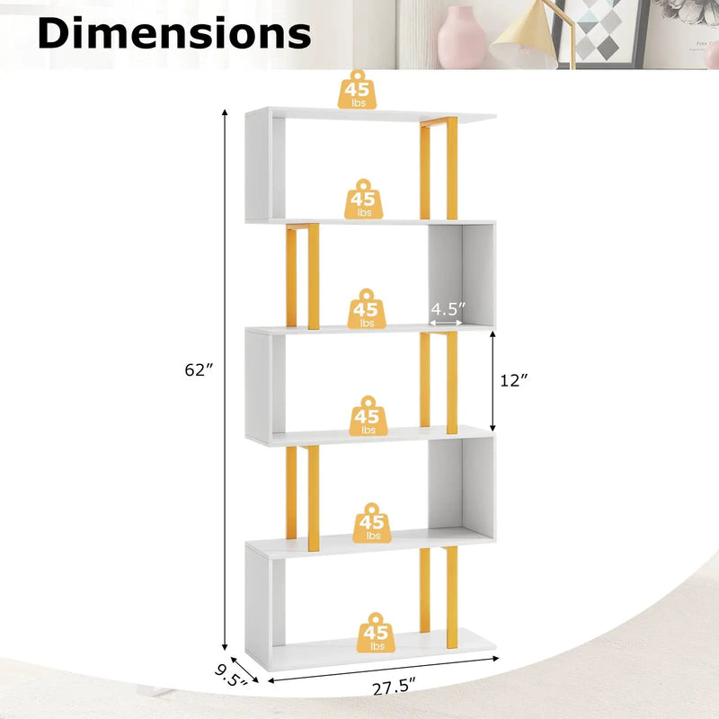 5-Tier/6-Tier Geometric Bookcase with Metal Frame and Anti-tipping Kits by DirectDeals