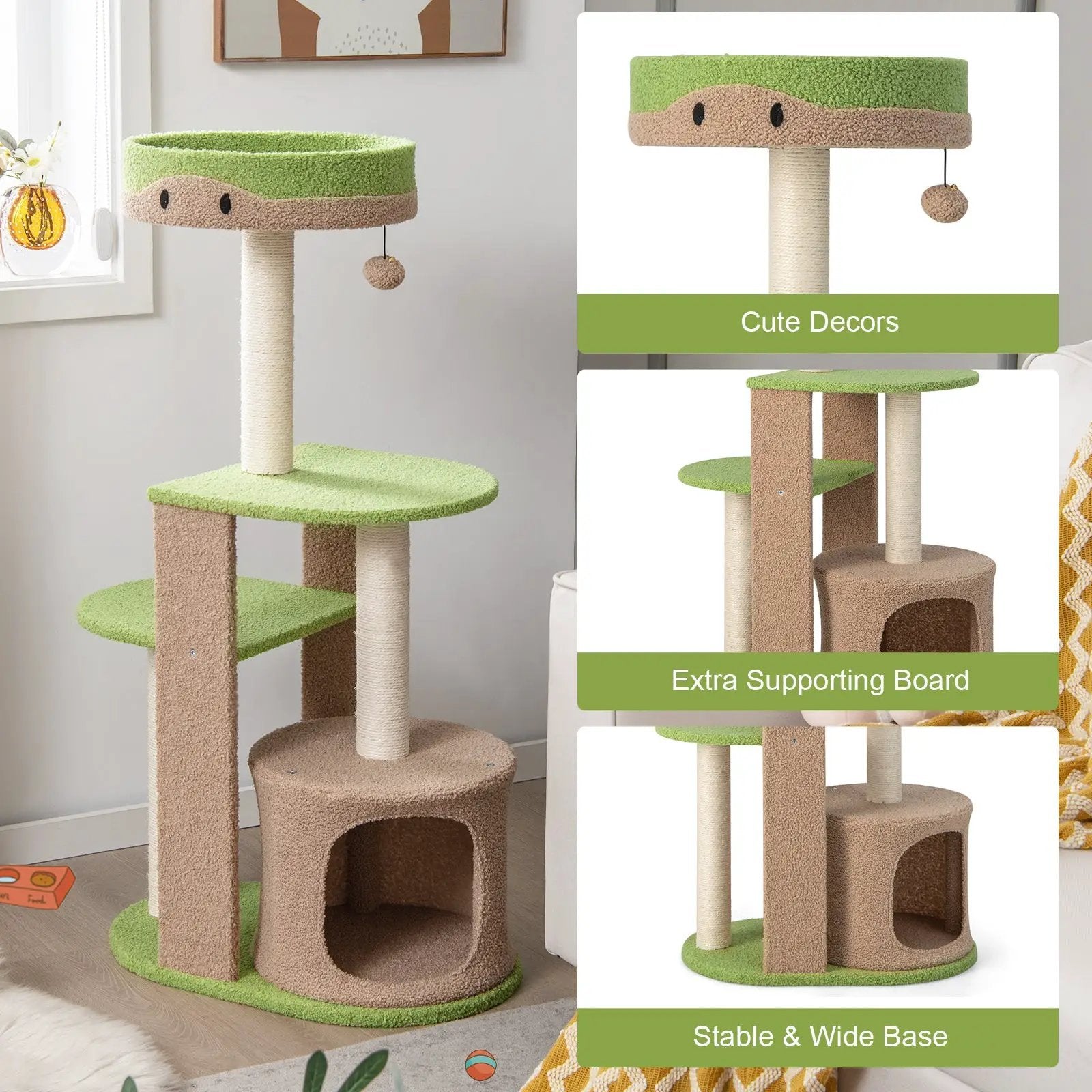 5-Tier Modern Cat Tree Tower for Indoor Cats with Sisal Scratching Posts-Green by DirectDeals