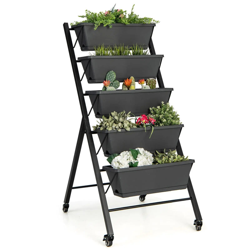 5-Tier Vertical Raised Garden Bed with Wheels and Container Boxes by DirectDeals