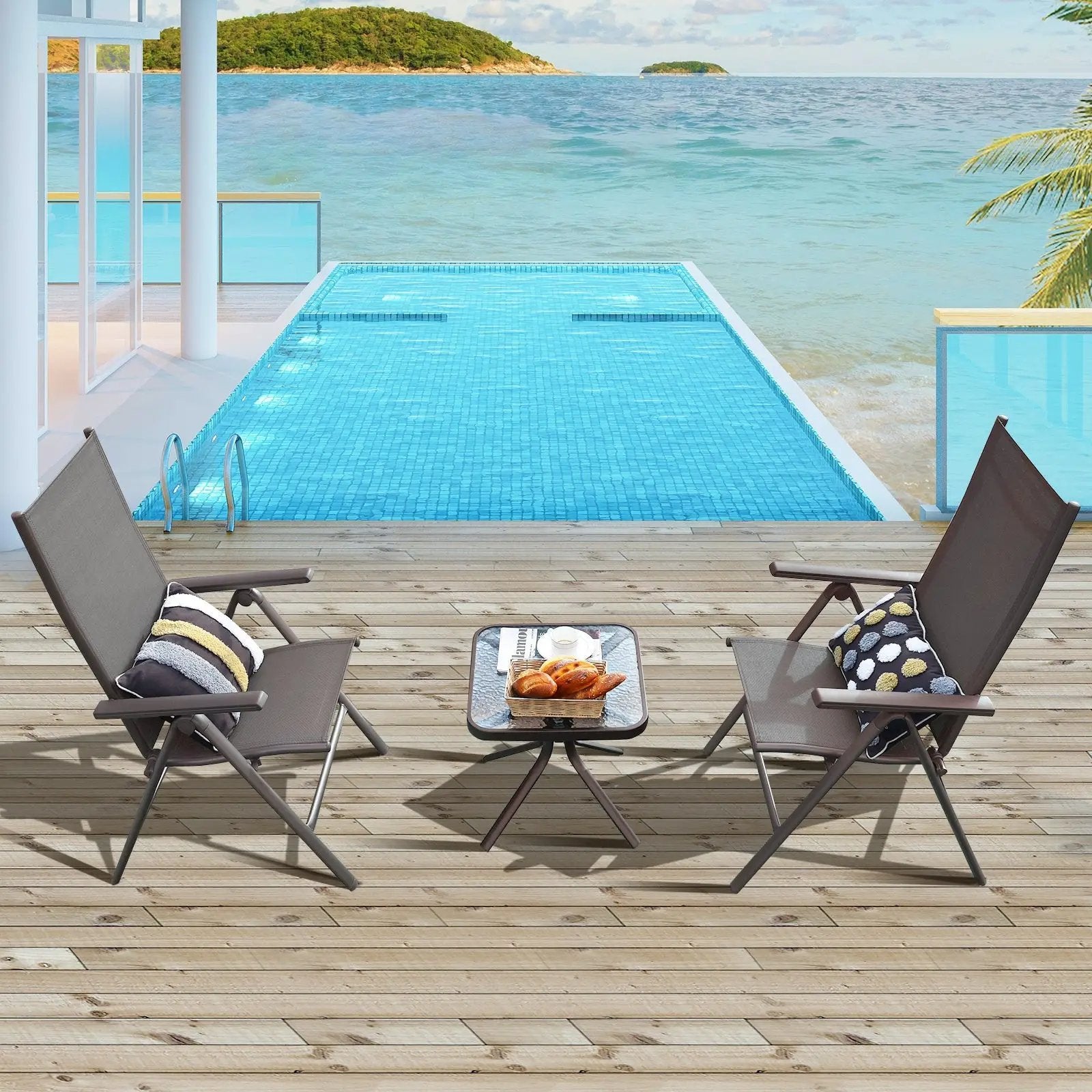 2 Pieces Patio Folding Dining Chairs Aluminium Adjustable Back-Gray by DirectDeals
