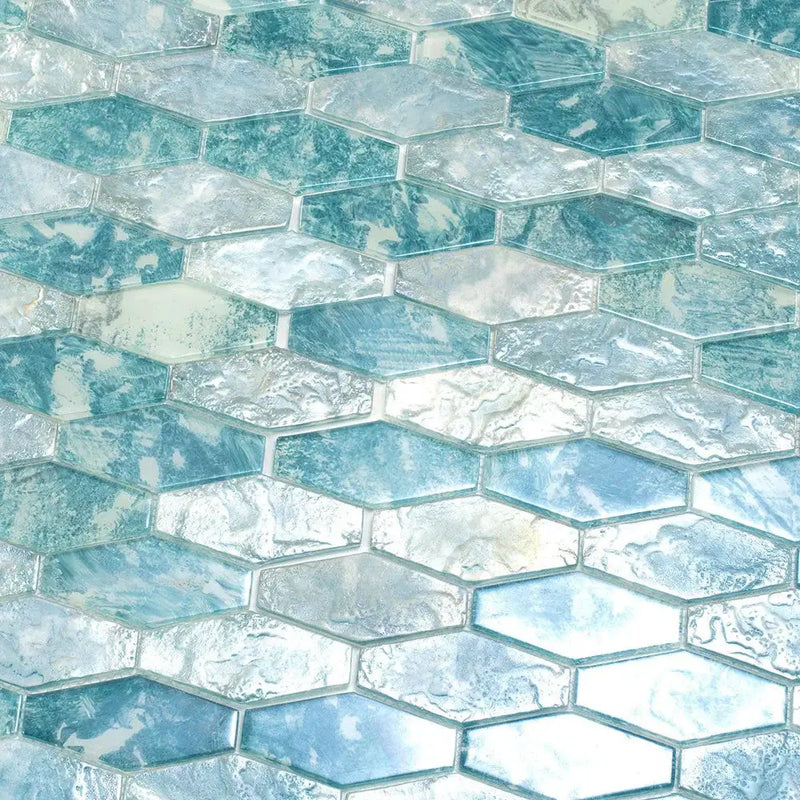 Aqua 11x12 Matte Elongated Hexagon Glass Mosaic Tile (10 pack, 8.6 sq ft/case) by Apollo Tile