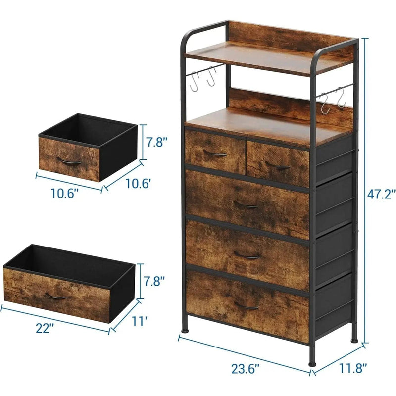 5-Drawer Vertical Dresser with Spacious Storage - No Assembly Required Modern Fabric Tower Organizer Unit, Space-Saving Compact Design with Sturdy Frame for Bedroom, Hallway, Living Room - Ideal for Small Spaces, 27-Inch Heig by House Of Avana