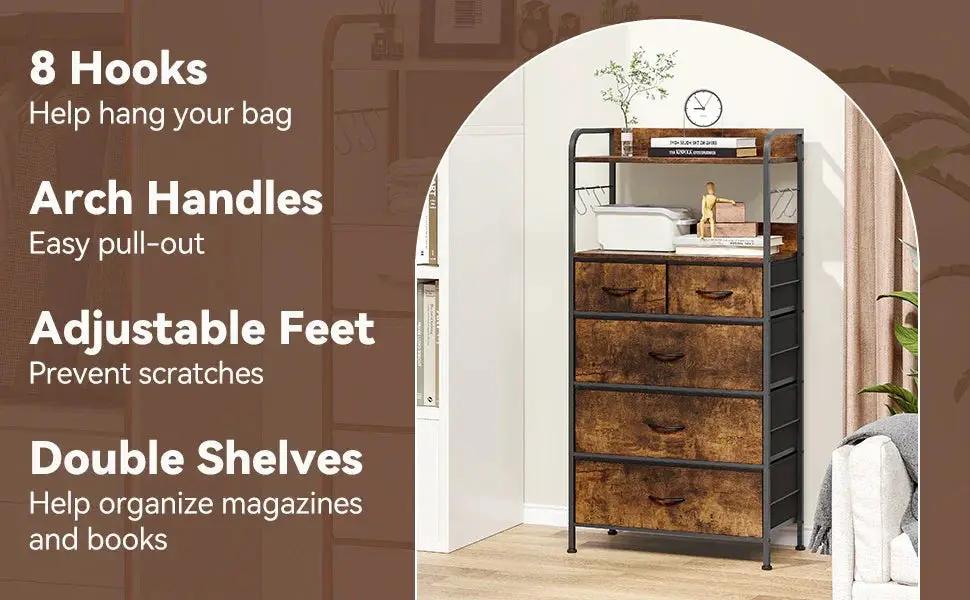 5-Drawer Vertical Dresser with Spacious Storage - No Assembly Required Modern Fabric Tower Organizer Unit, Space-Saving Compact Design with Sturdy Frame for Bedroom, Hallway, Living Room - Ideal for Small Spaces, 27-Inch Heig by House Of Avana