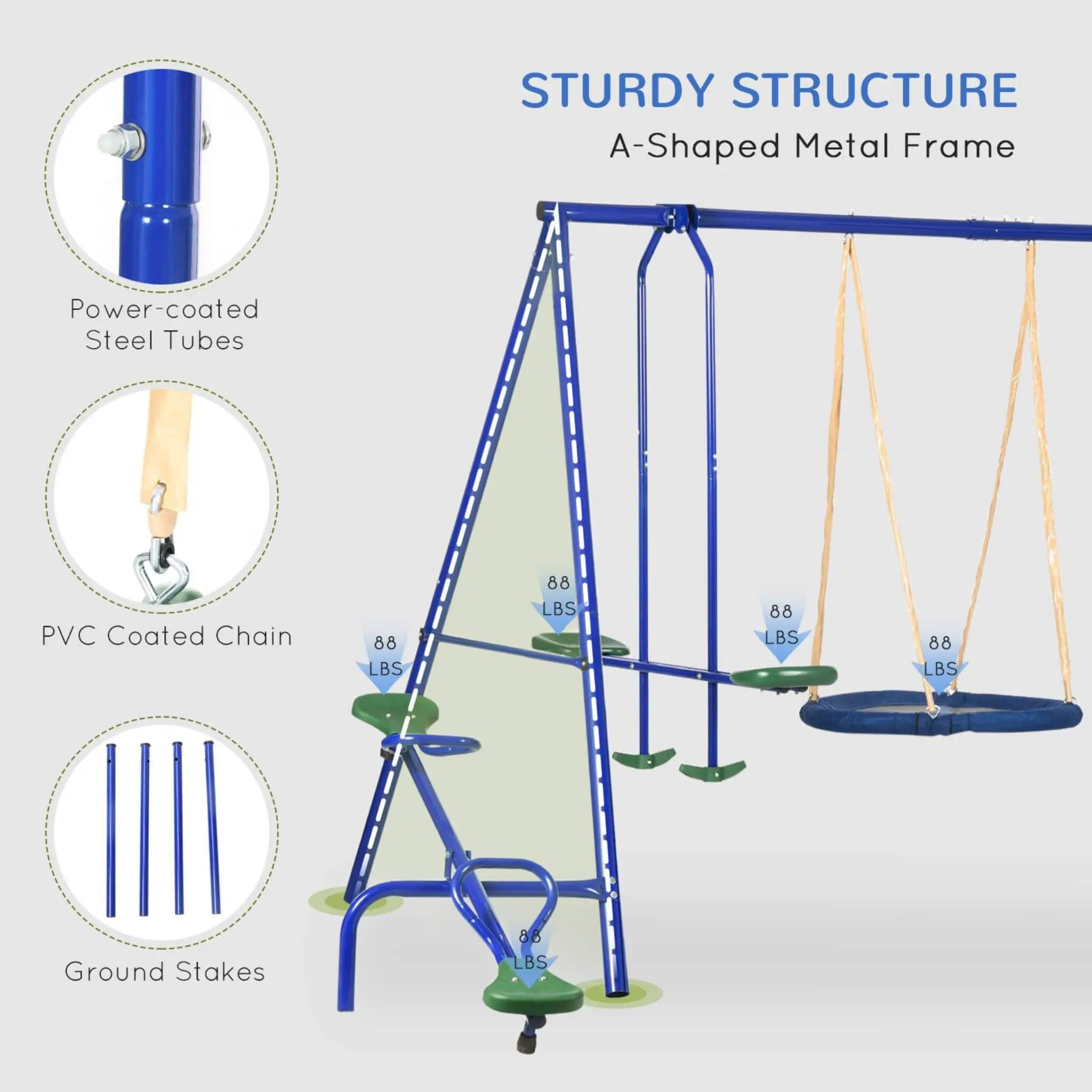 5-In-1 Heavy-Duty Outdoor A-Frame Swing Set With Saucer, Swing, Slide, Seesaw, Glider, And Swing Seat (SAK61472) by SAKSBY WHOLESALE