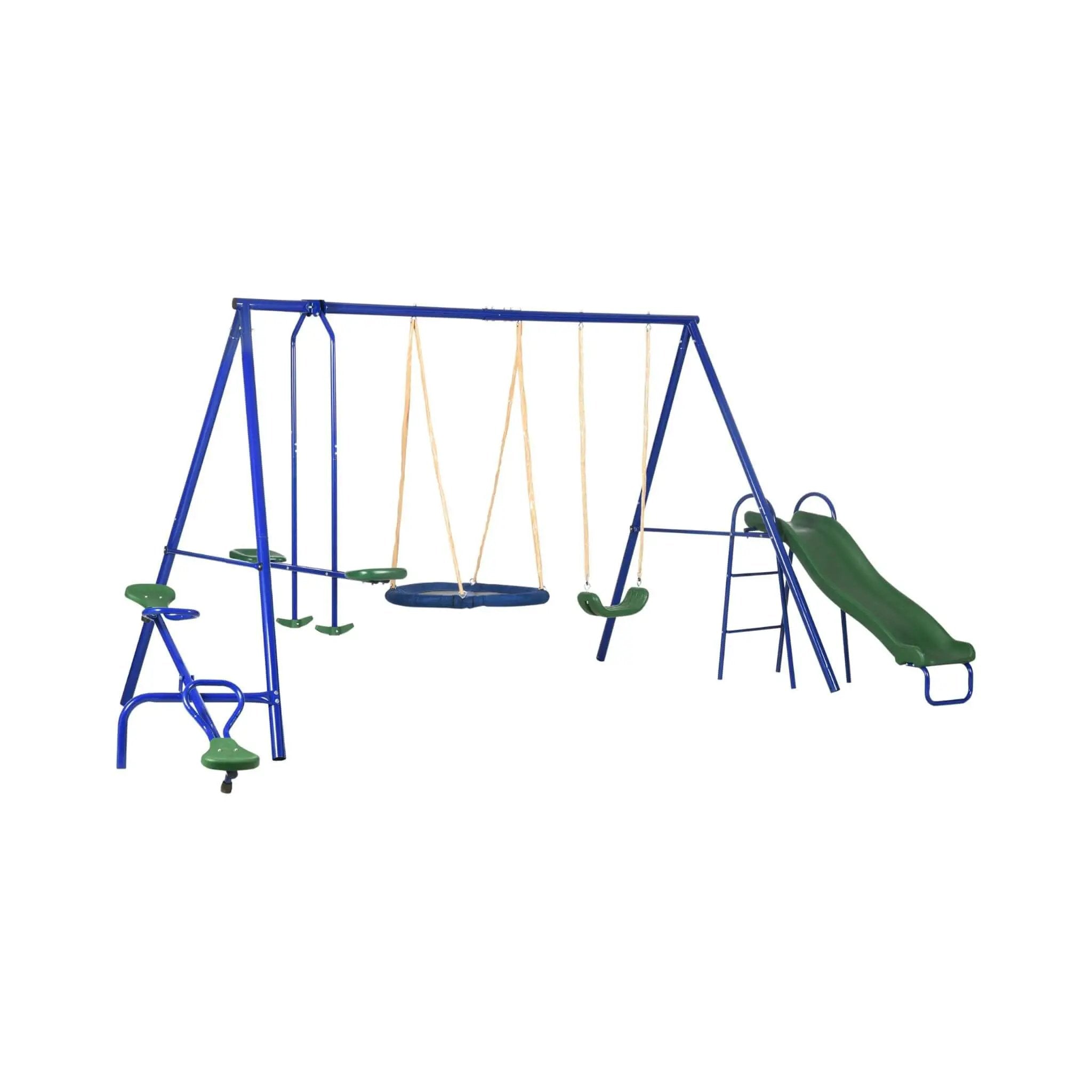 5-In-1 Heavy-Duty Outdoor A-Frame Swing Set With Saucer, Swing, Slide, Seesaw, Glider, And Swing Seat (SAK61472) by SAKSBY WHOLESALE