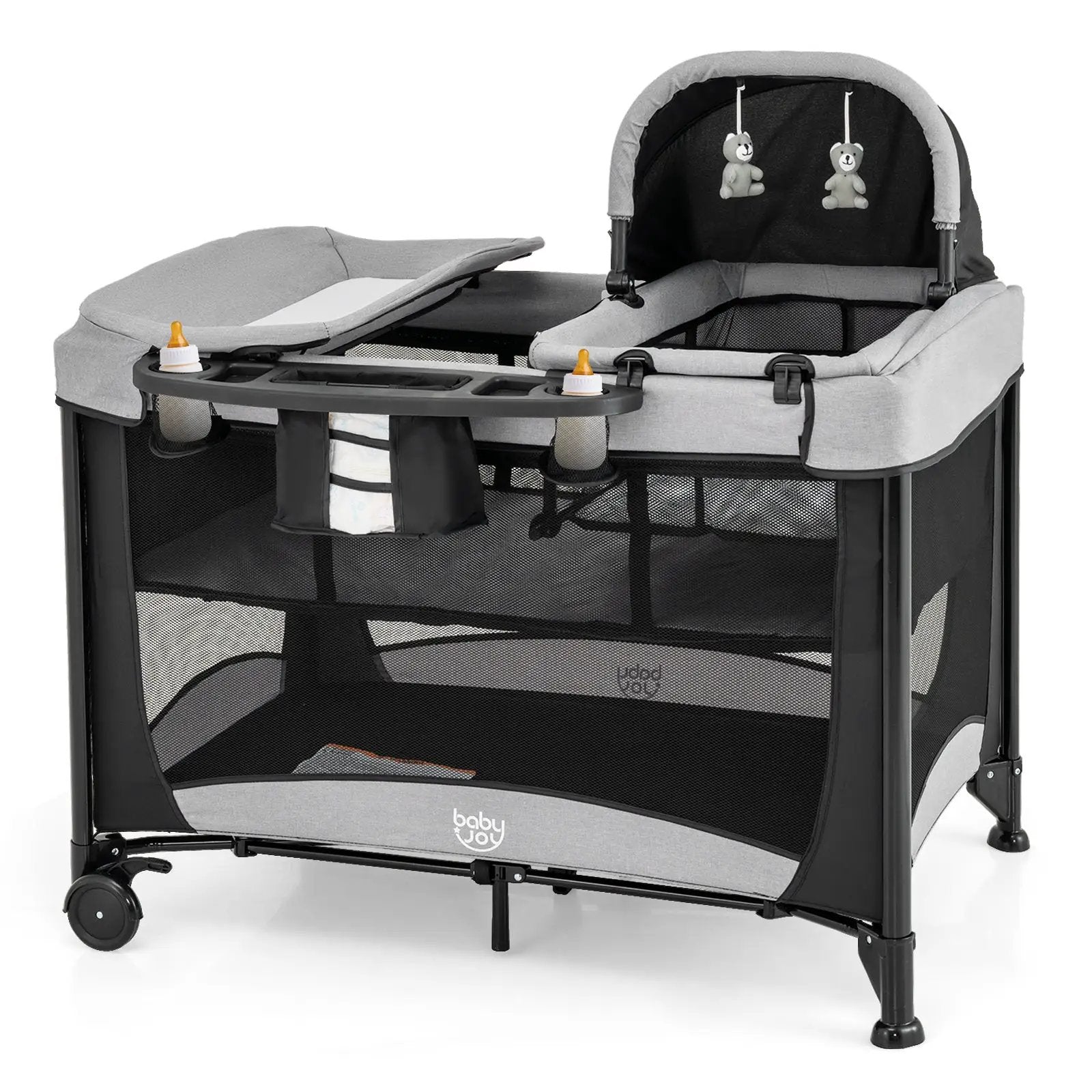 5-in-1 Portable Baby Playard with Cradle and Storage Basket by DirectDeals