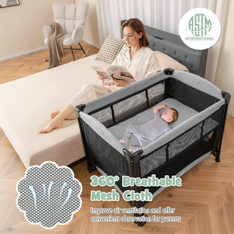 5-in-1 Portable Baby Playard with Cradle and Storage Basket by DirectDeals
