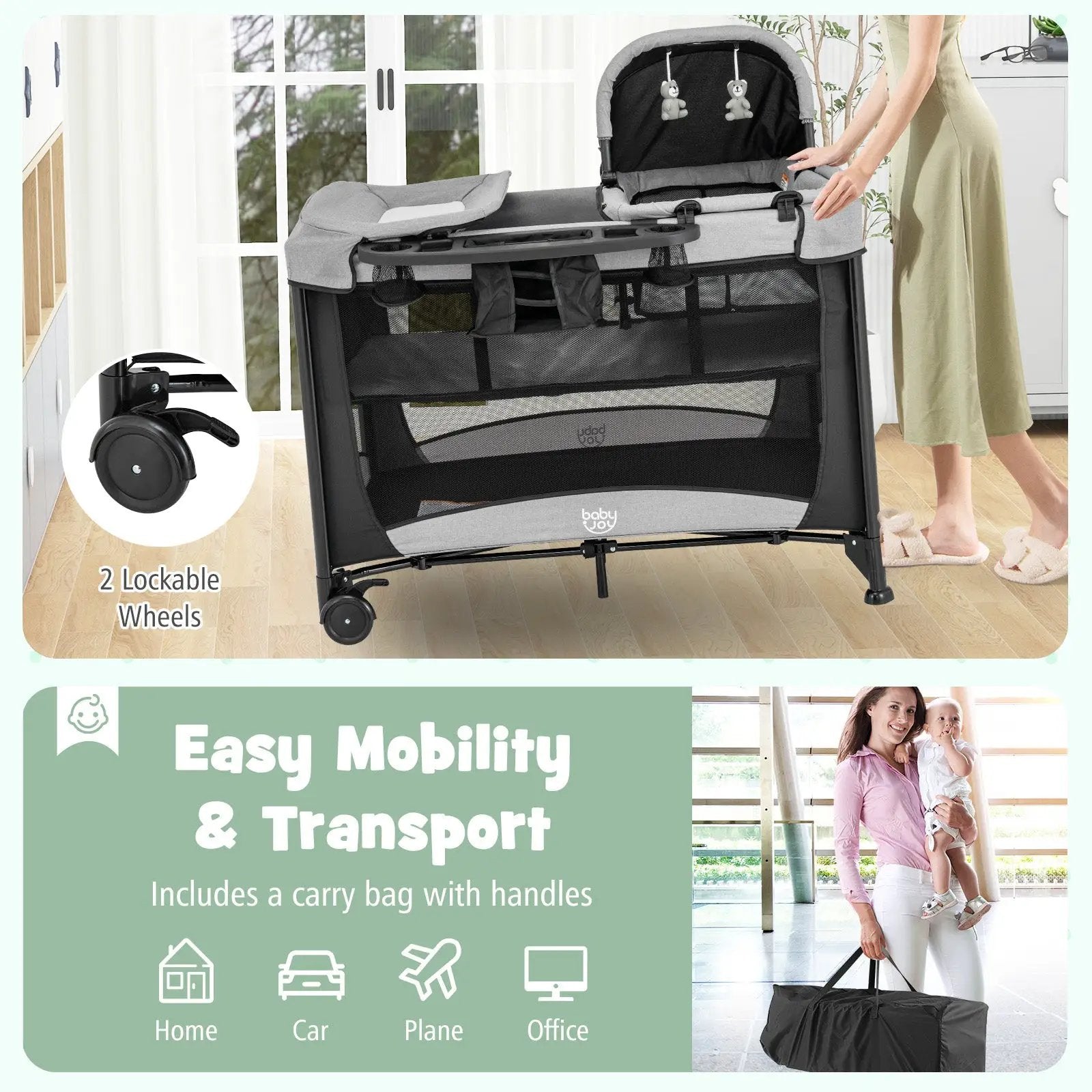 5-in-1 Portable Baby Playard with Cradle and Storage Basket by DirectDeals