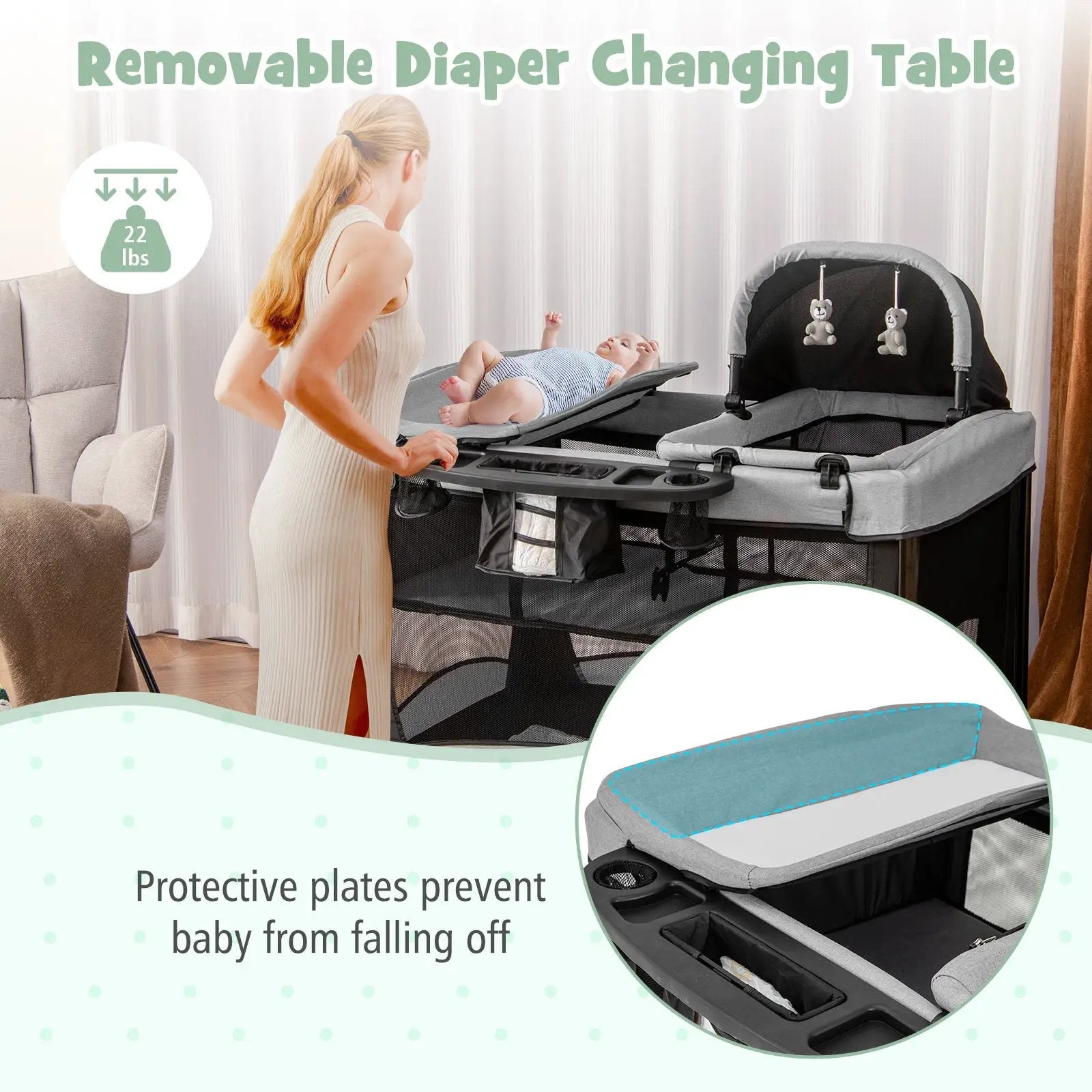5-in-1 Portable Baby Playard with Cradle and Storage Basket by DirectDeals