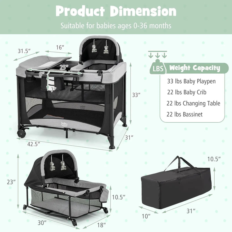 5-in-1 Portable Baby Playard with Cradle and Storage Basket by DirectDeals
